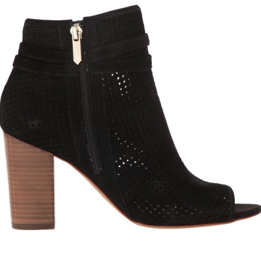 Sam Edelman Ellery Block Heel Suede Sandal Heels Shoes Perforated Leather Bootie